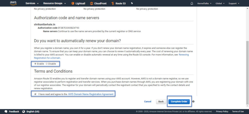 Complete domain transfer order