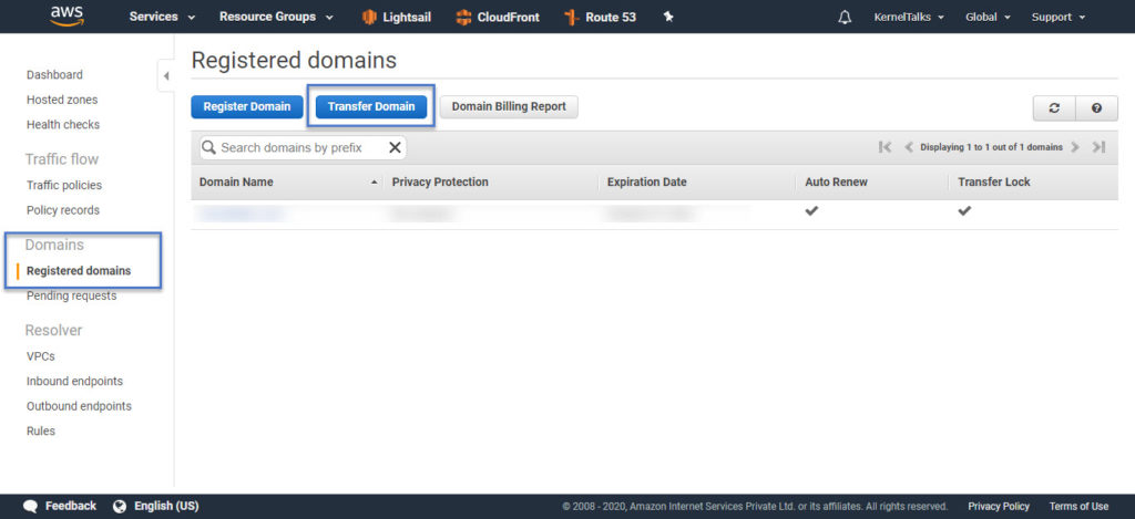 Start your domain transfer in Route 53