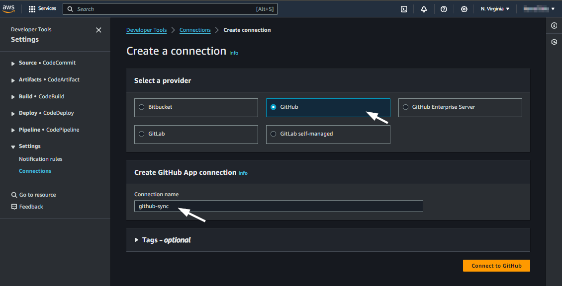 How to add a GitHub connection from an AWS account? Kernel Talks